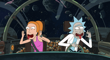 Summer and Rick Sanchez pantomiming eating people out