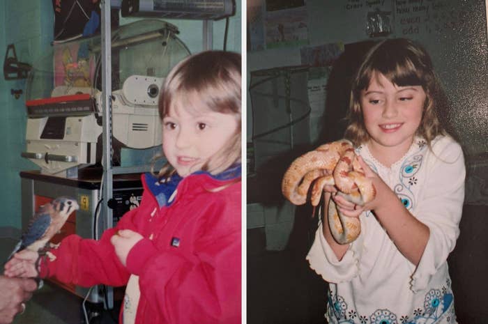 The author as a child; the author as a child holding a snake