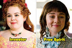 Penelope Featherington with text "Investor" and Eloise Bridgerton with the "Free Spirit"