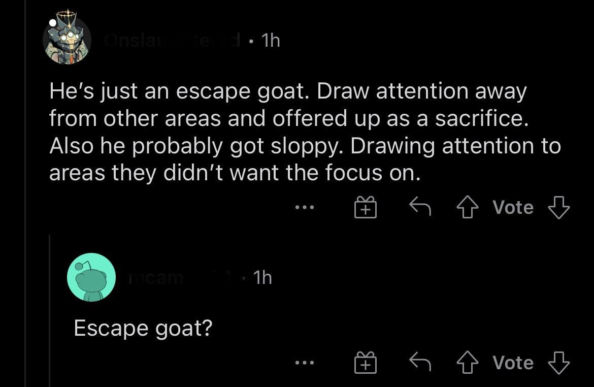 person mixing up scape goat and escape goat