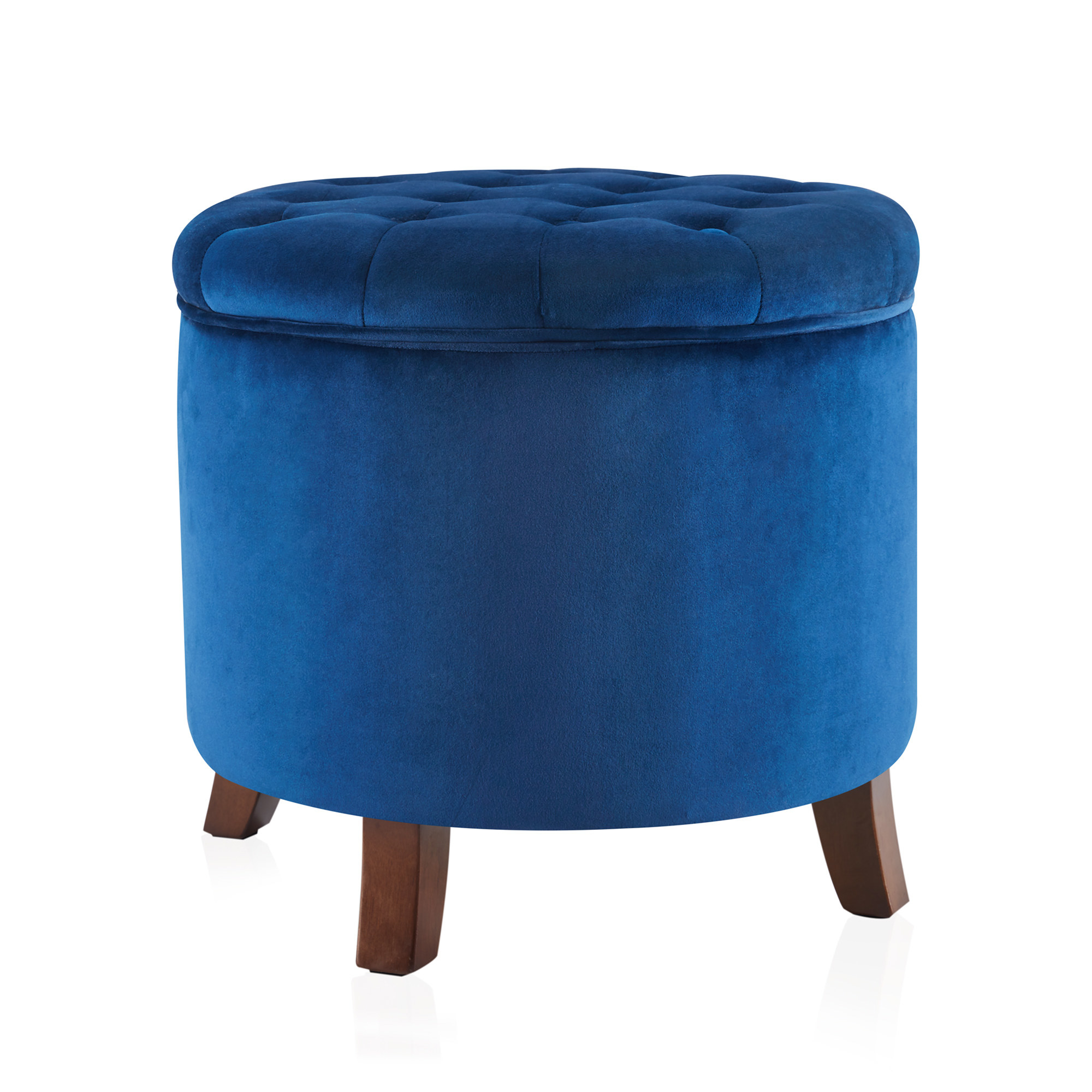 An image of a nail head round tufted storage ottoman