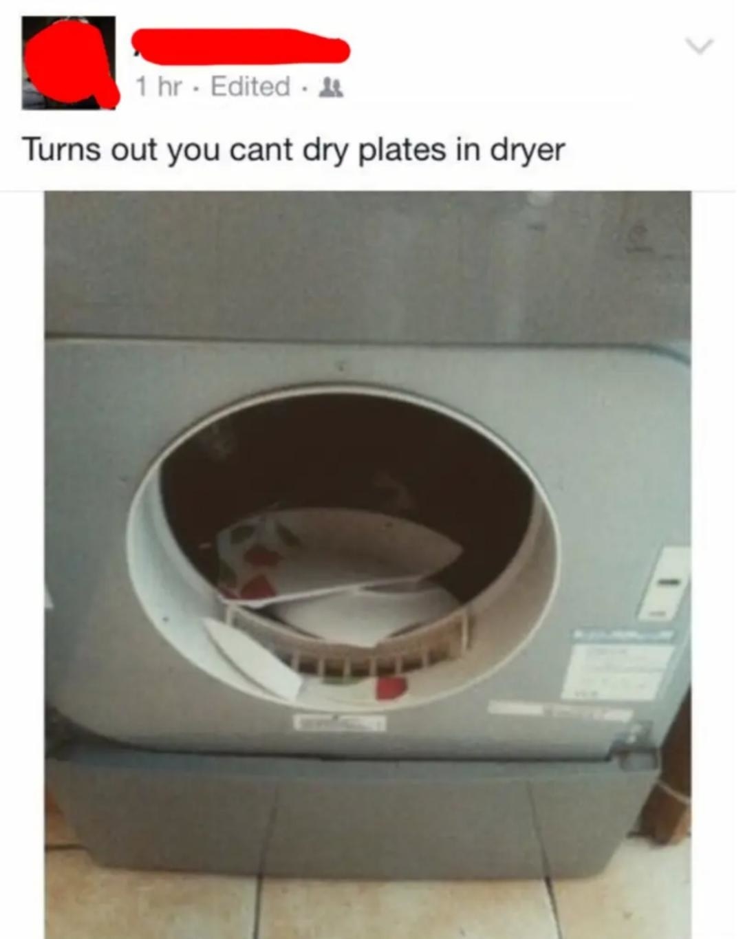 person trying to dry plates in a clothes dryerr