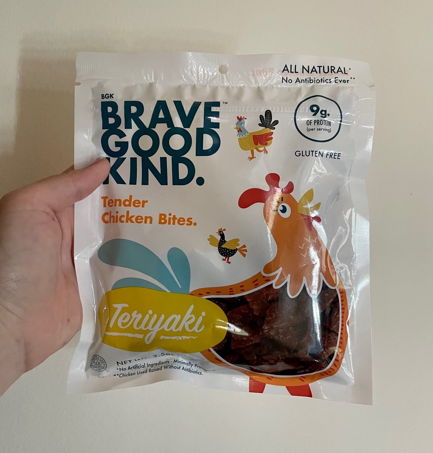 The packaged chicken bites  in a white bag