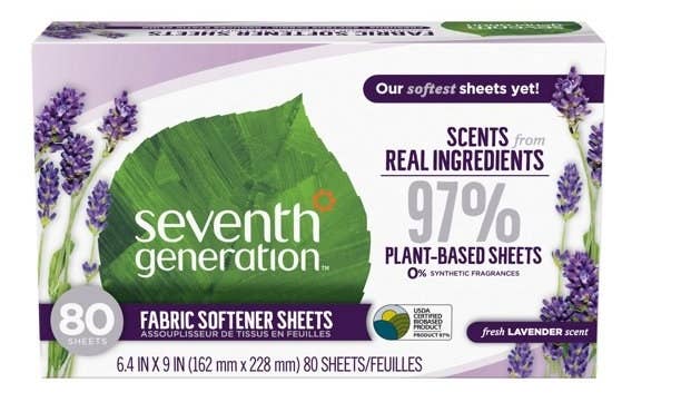 an 80-sheet box of Seventh Generation dryer sheets