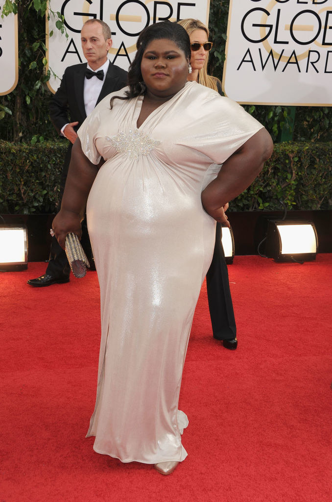 Gabourey in a body-conscious long gown on the Golden Globes red carpet