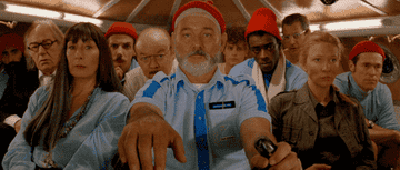 The crew in Life Aquatic with Steve Zissou