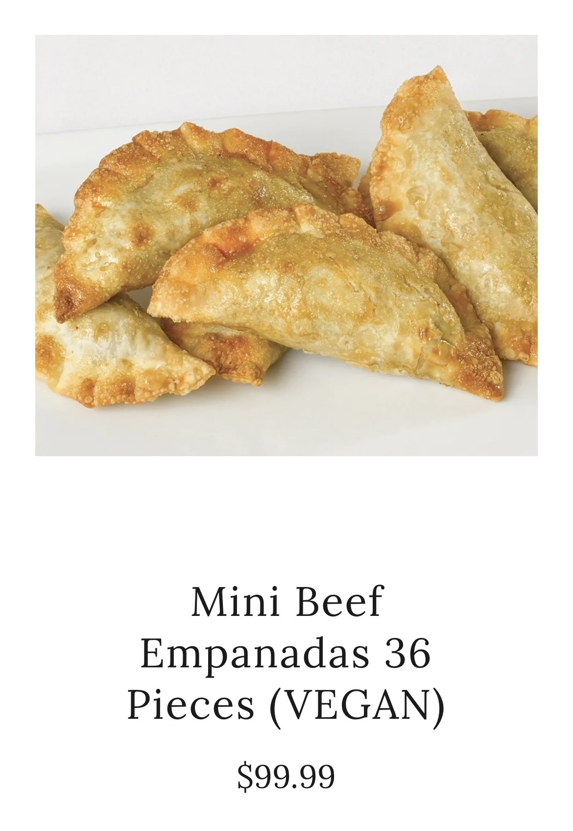 A screenshot of the website showing the price of 36 empanadas