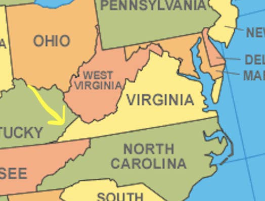 map of Virginia and West Virginia