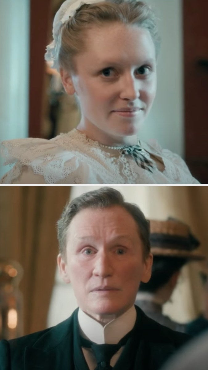close up of the two actors in character