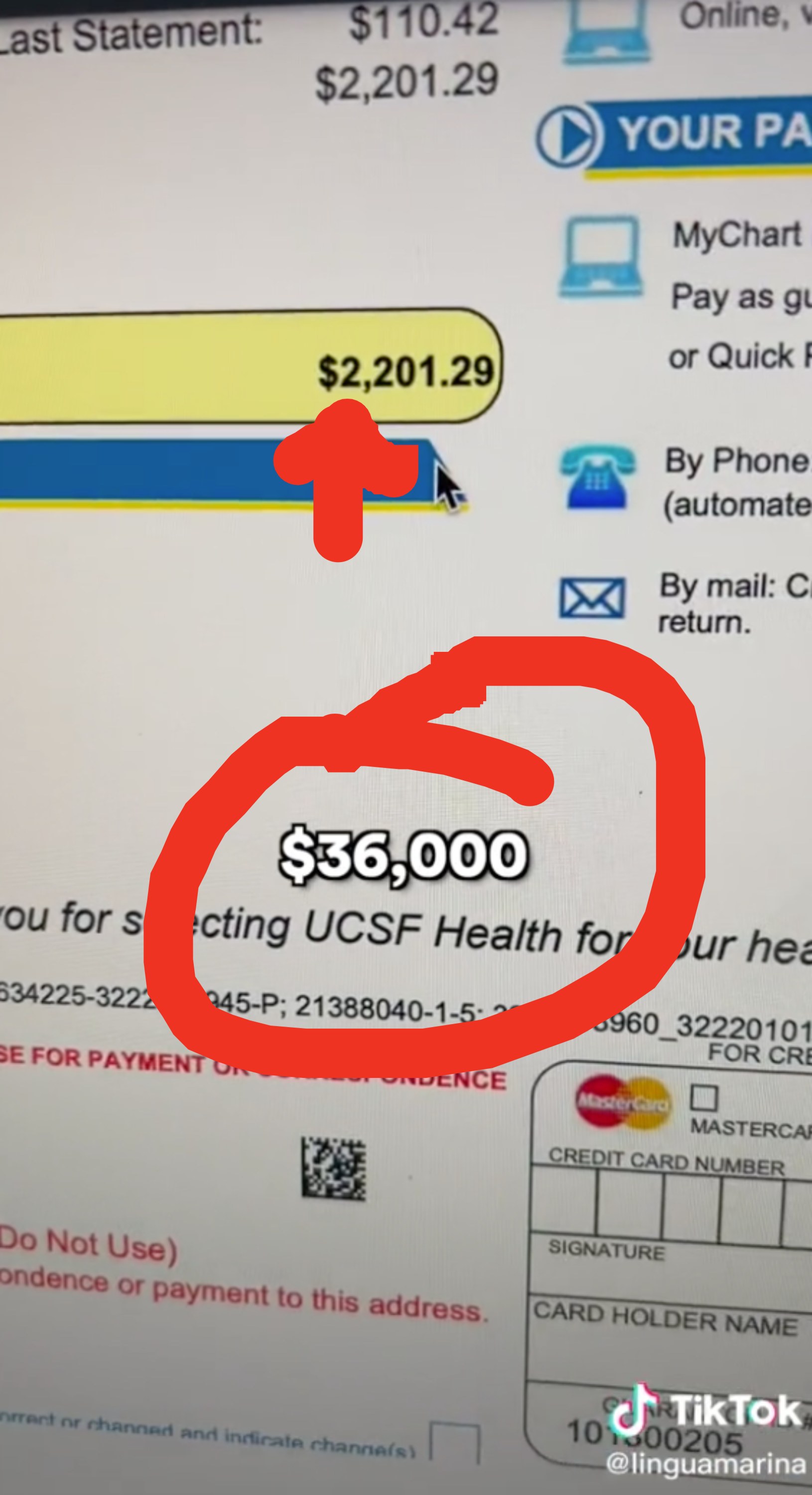 A screenshot of Lingua&#x27;s hospital bill