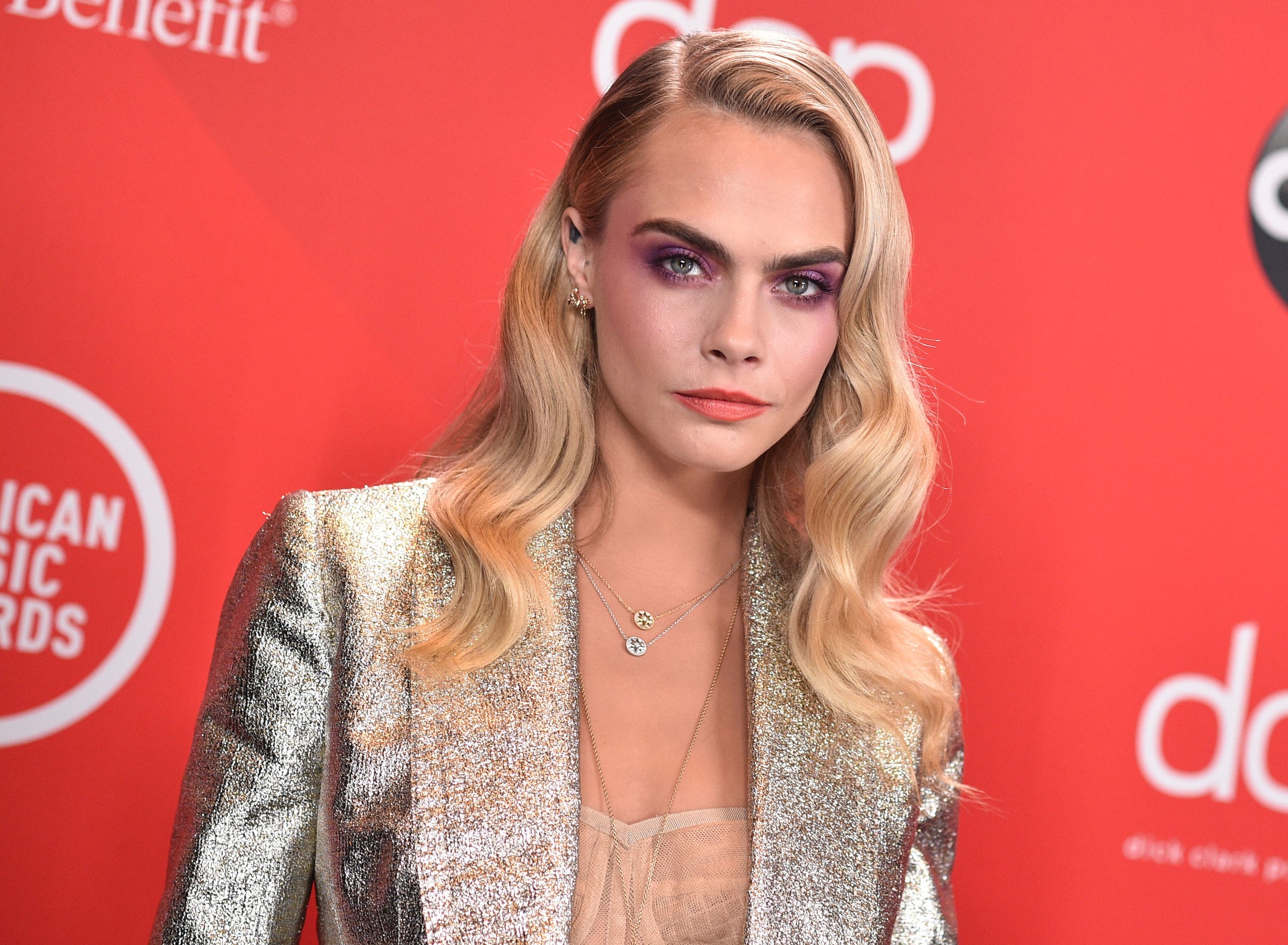 A closeup of Cara at an event