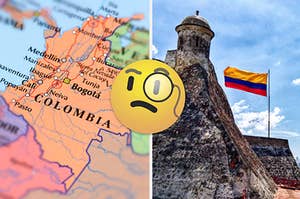 Un mapa de Colombia / Una imagen de las murallas de Cartagena con la bandera de Colombia