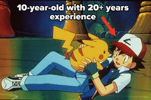 ash being tackled by pikachu laughing