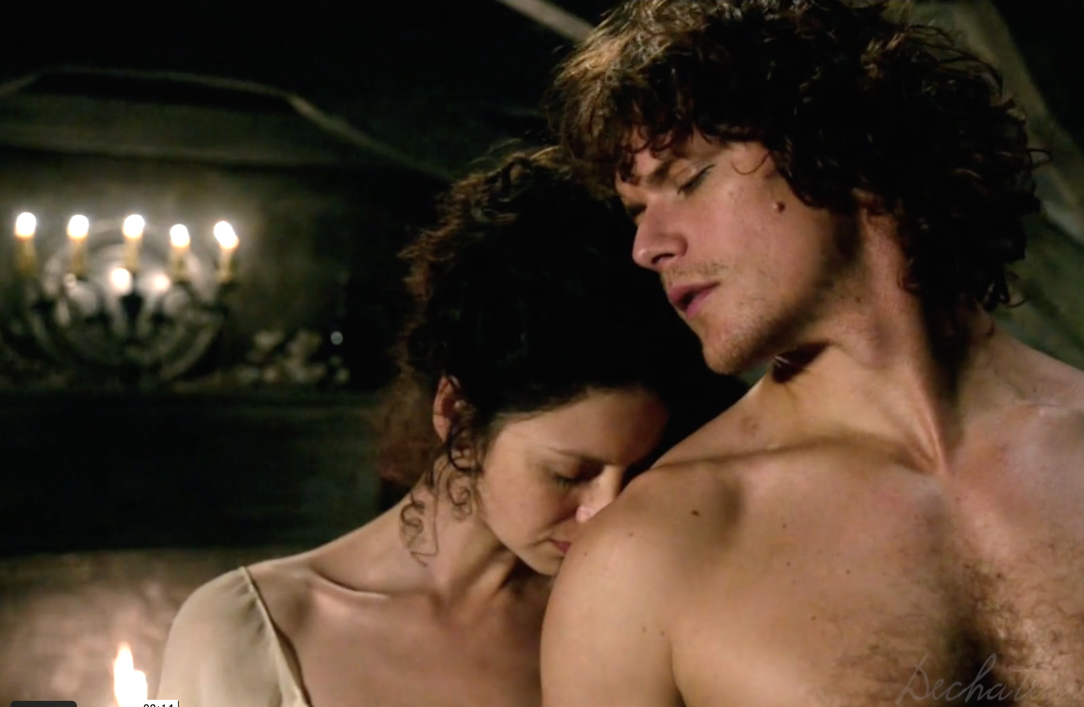Jamie and Claire about to have sex on their wedding night
