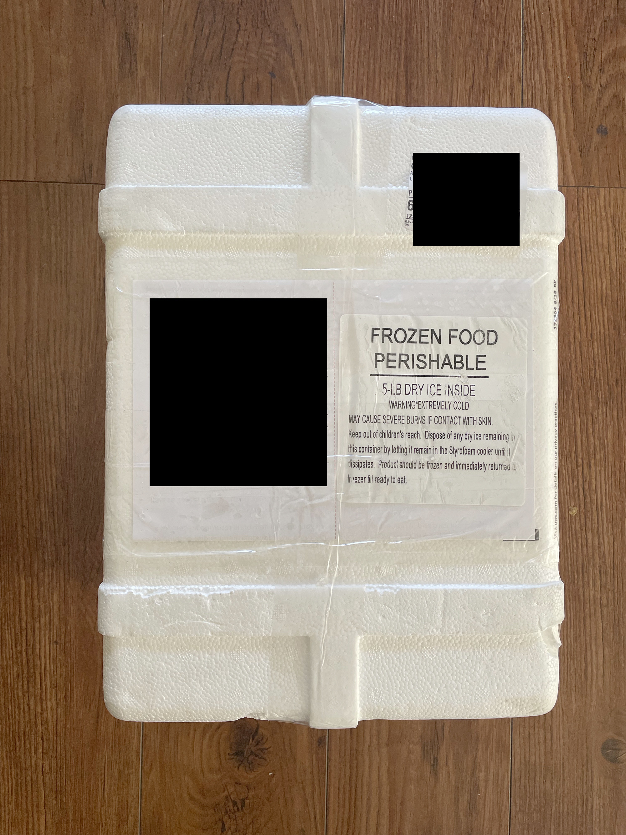 The package with the frozen food warning