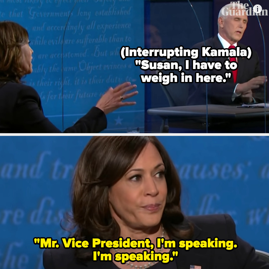 Mile Pence intertupting Kamala at a vice presidential debate and kamala saying &quot;&#x27;m speaking&quot;
