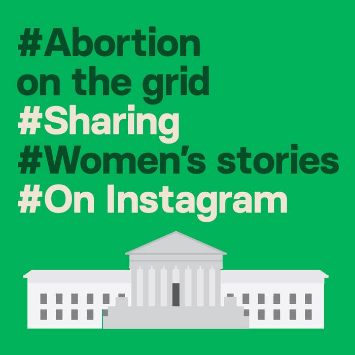 An sample instagram post that reads "Abortion on the grid. Sharing Women's stories on Instagram"