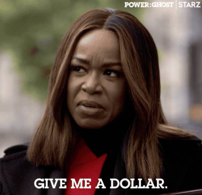 Woman saying &quot;give me a dollar&quot;