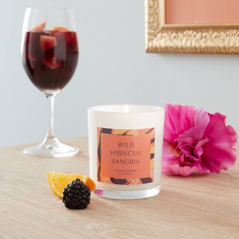 A close up of the Wild Hibiscus Sangria candle