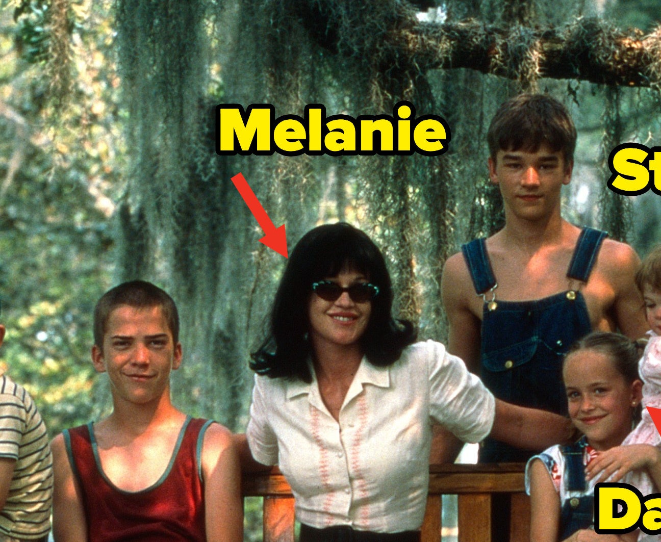 arrows pointing to the three actors in the movie