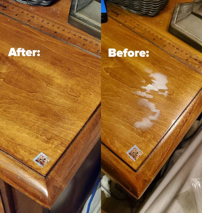 before and after reviewer images of a table with a huge watermark removed