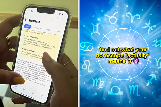 Bianca's personal horoscope on a phone and the zodiac chart