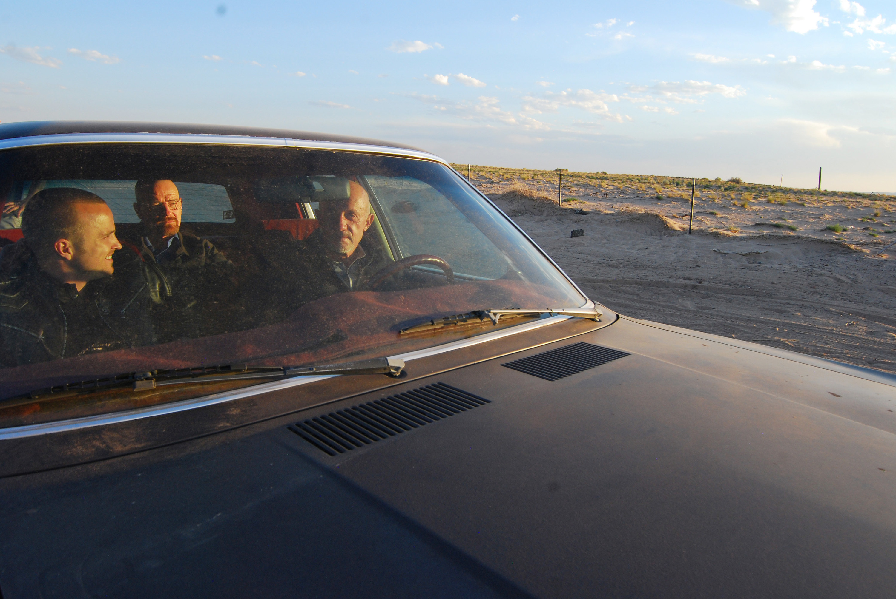 Mike in the car with Pinkman and Walter