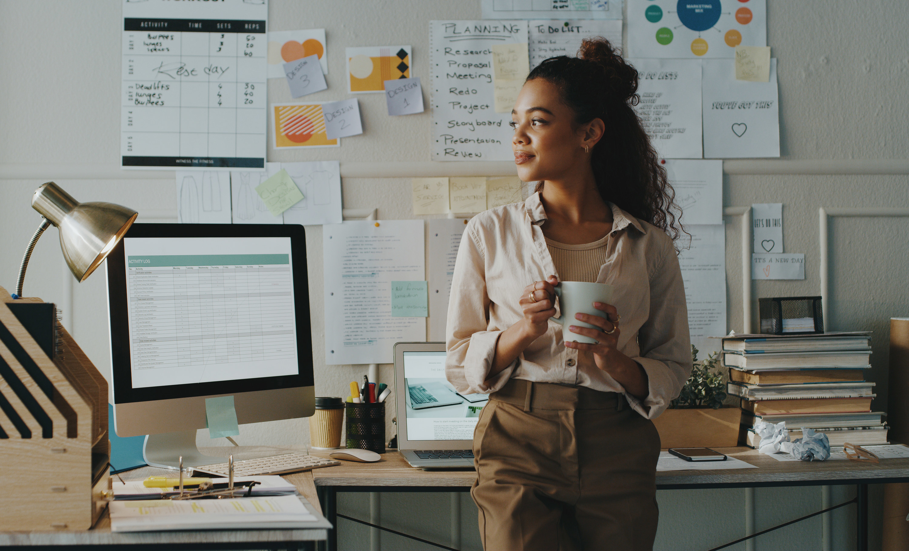 woman taking a coffee break at work