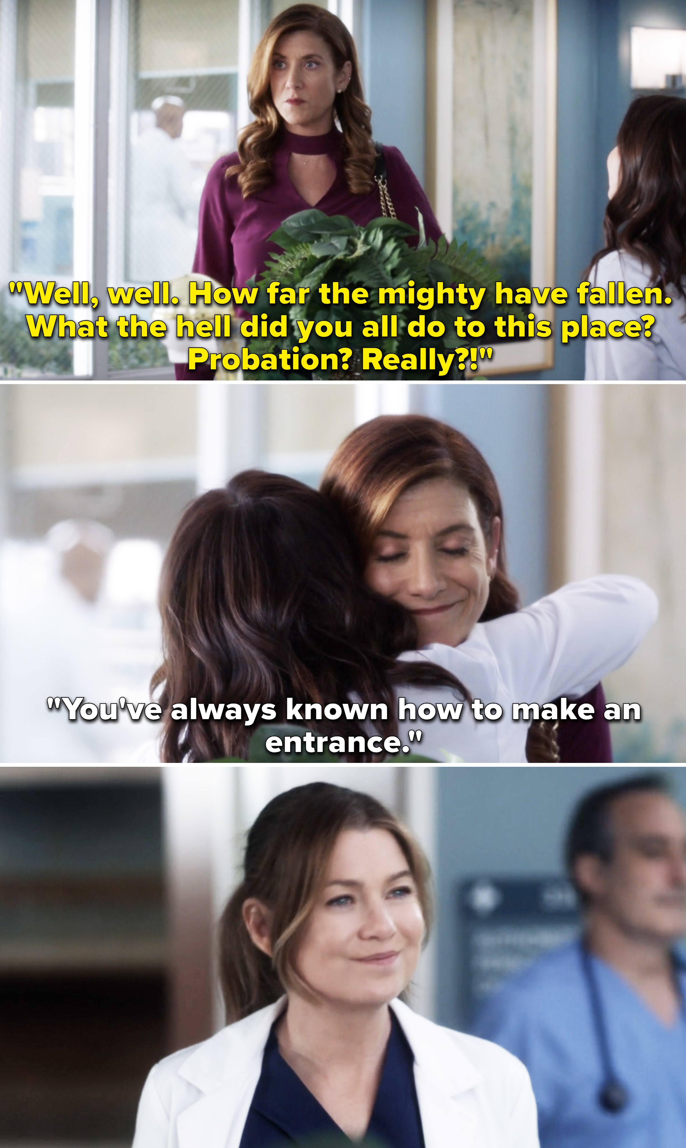 Addison and Meredith greeting each other