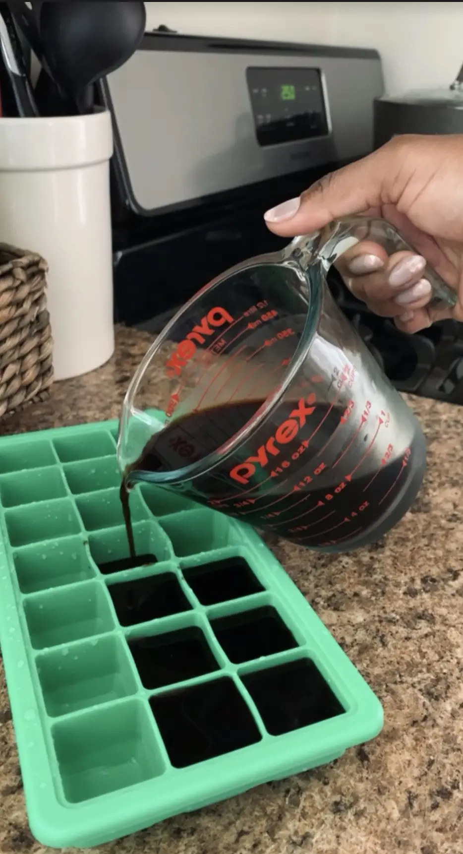 Coffee poured into an ice cube tray