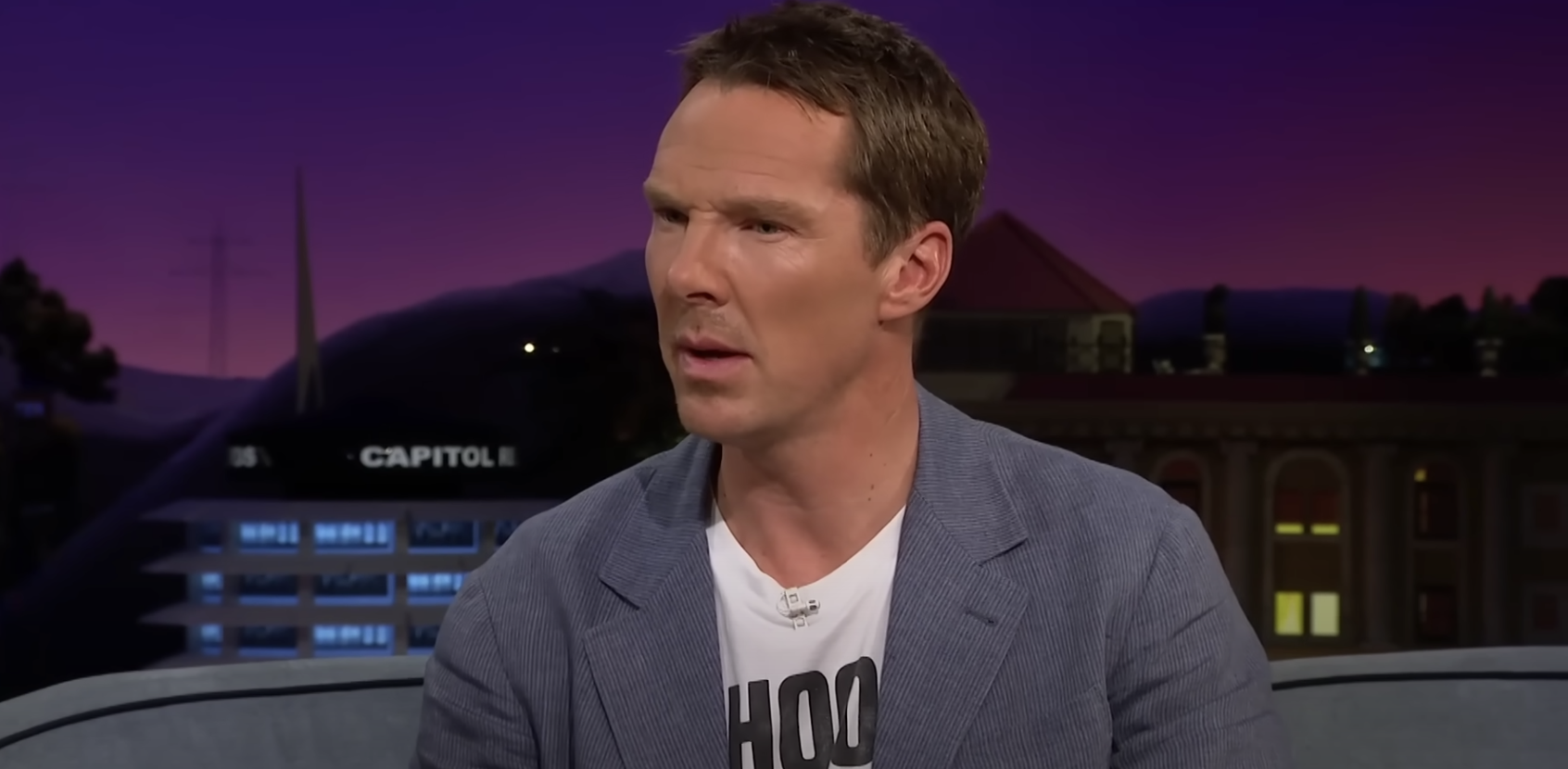 Benedict looking perplexed on the talk show