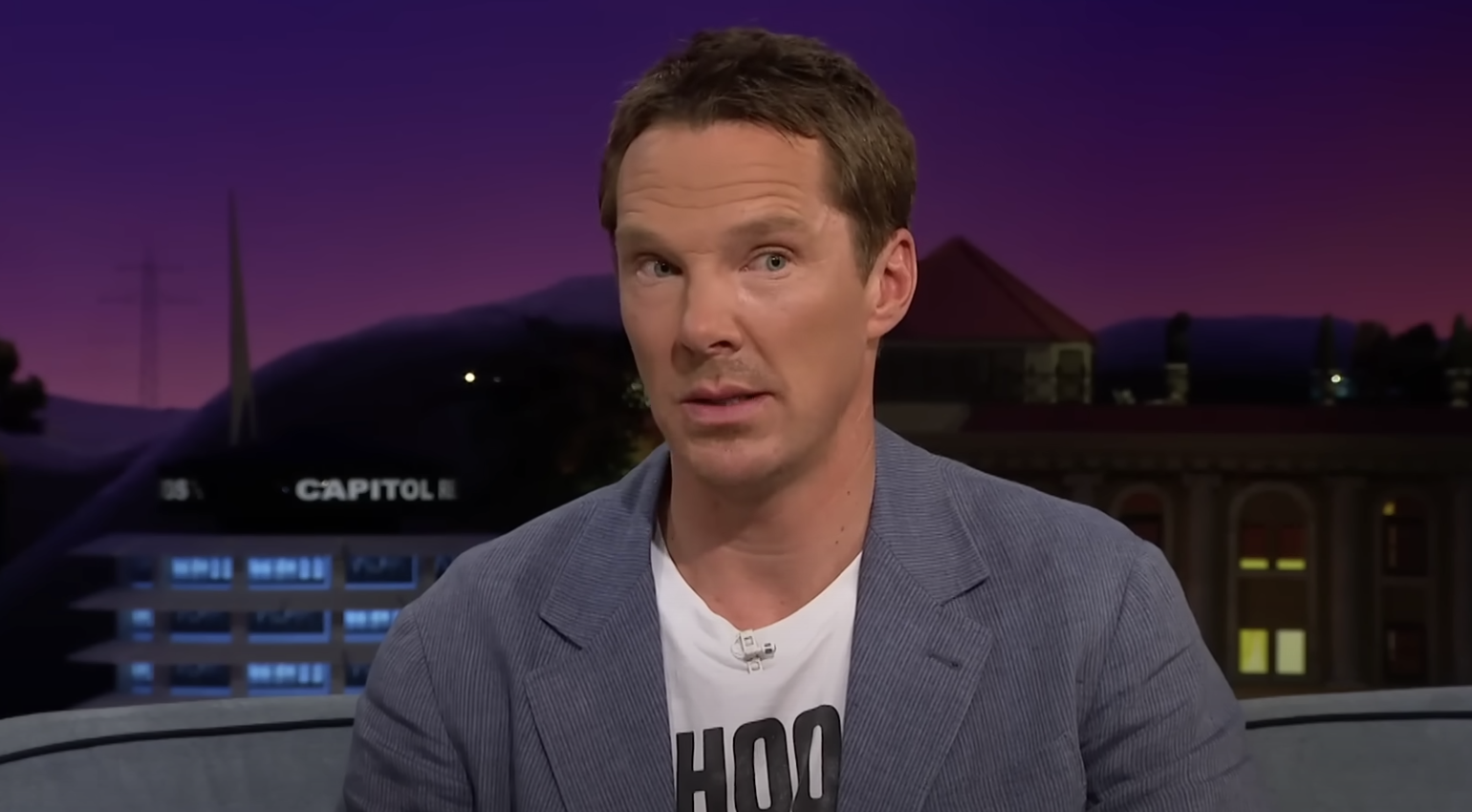 close up of Benedict on the talk show