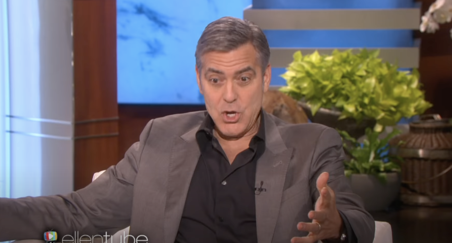 George Clooney on Ellen talking with lots of expression