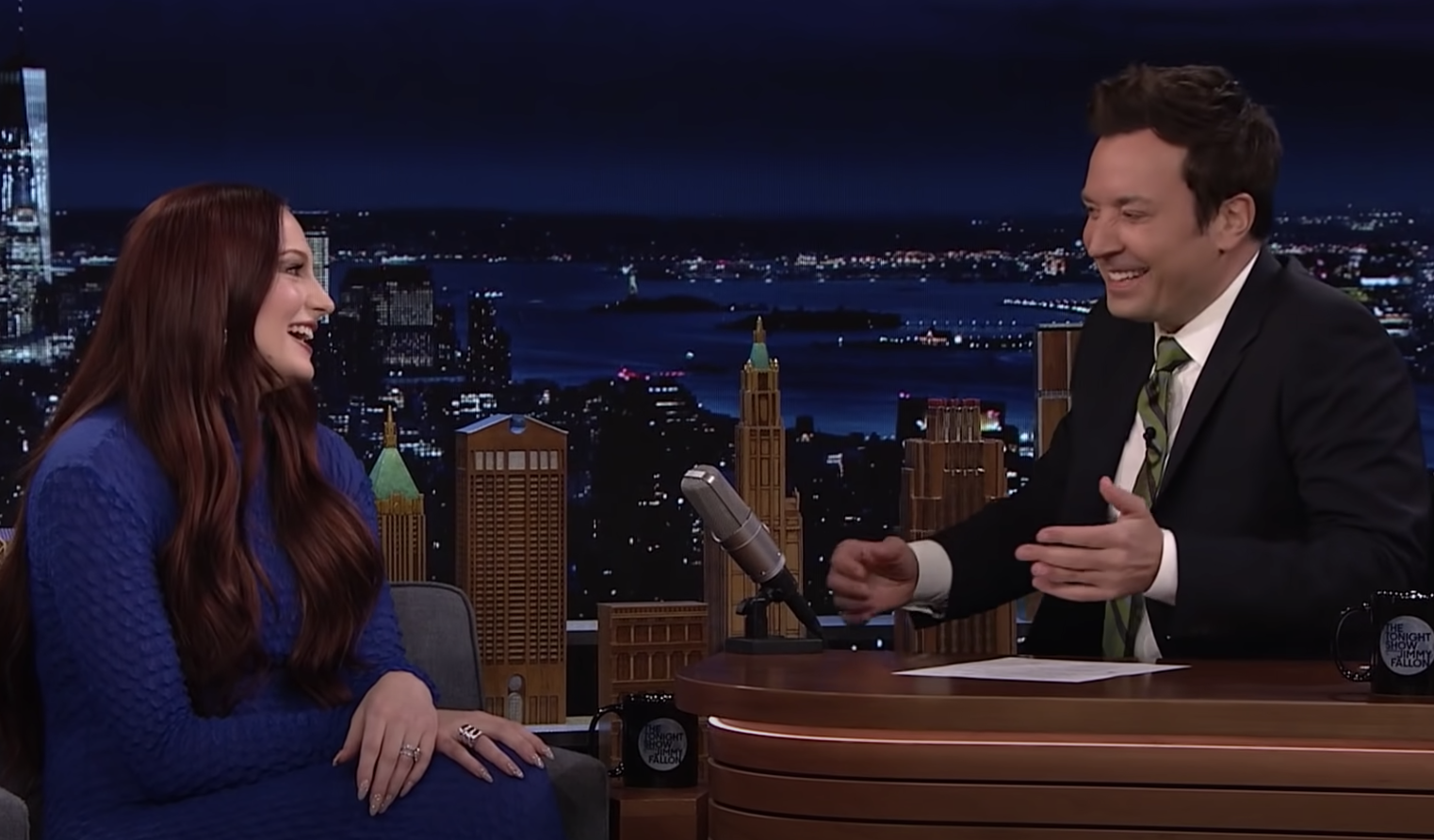 Jimmy Fallon and Sophie laughing during the interview