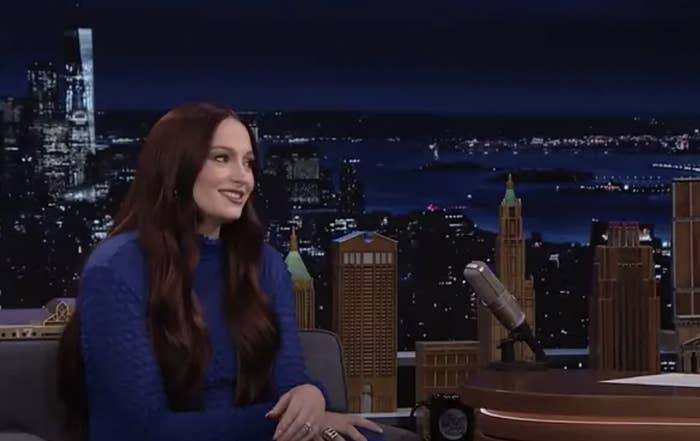 Sophie Turner on a late-night talk show.