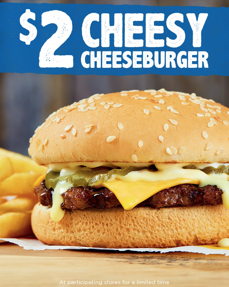 An ad for the cheesy cheeseburger