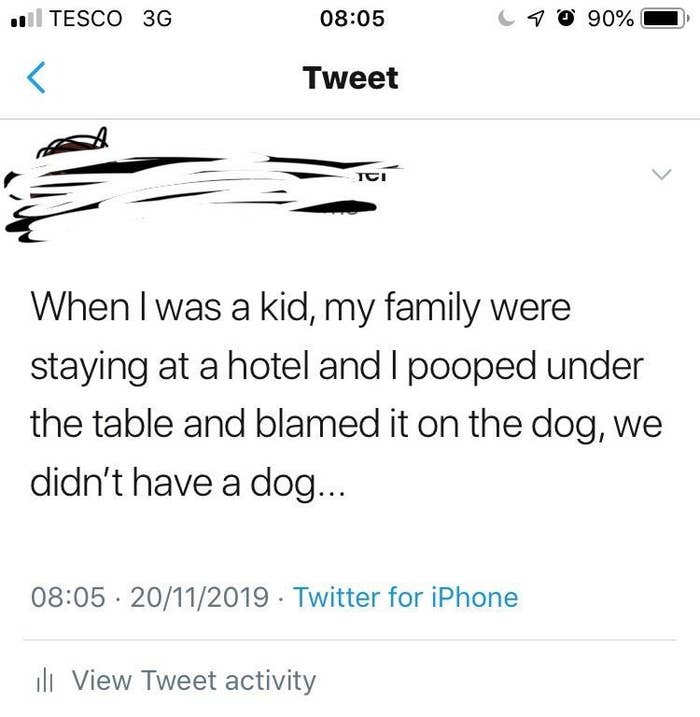 person who pooped under a table and blamed it on the dog