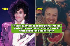 Prince in the mid-'80s; Harry Styles in his "Watermelon Sugar" music video