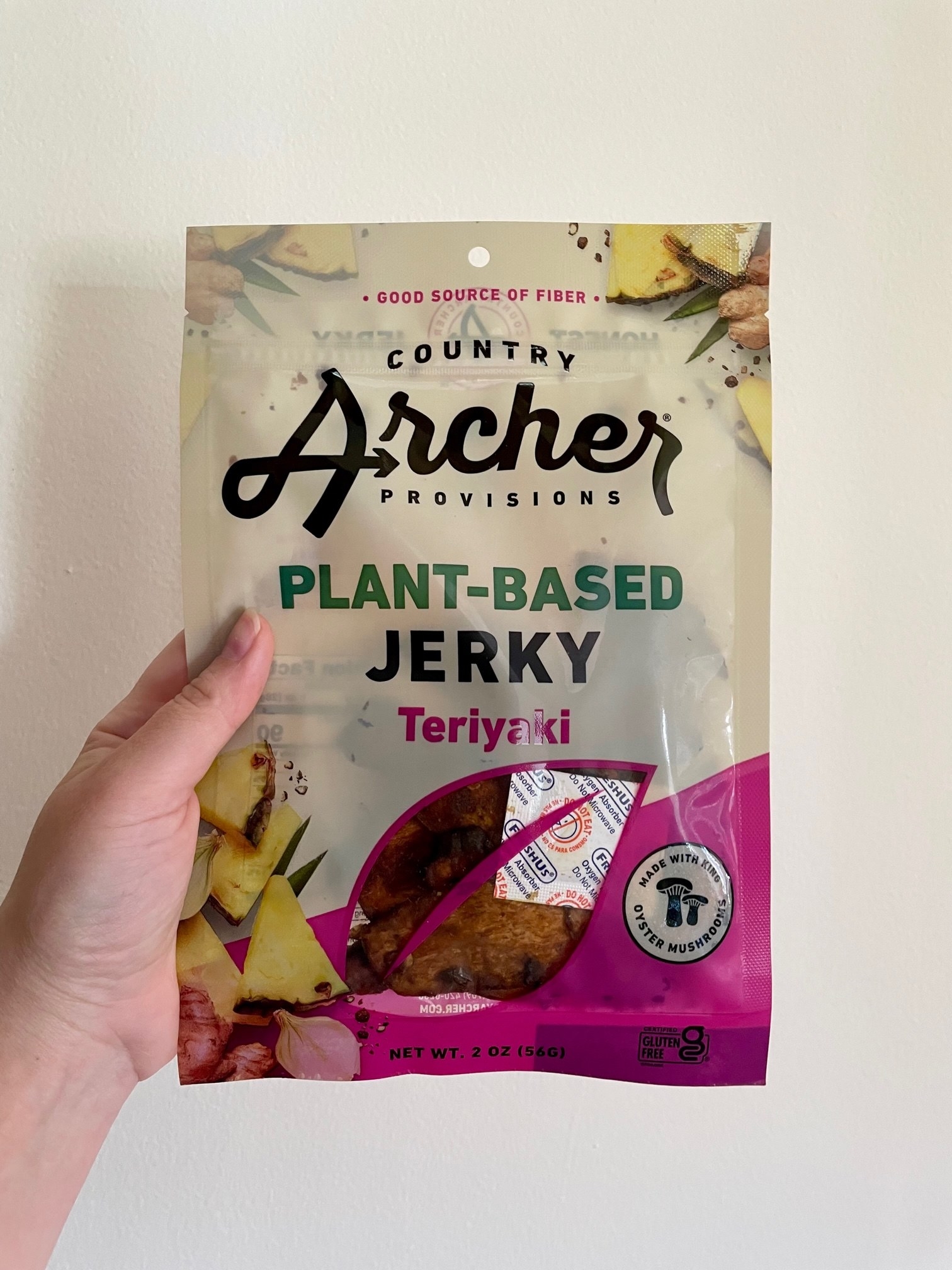 A bag of the plant-based jerky in teriyaki flavor