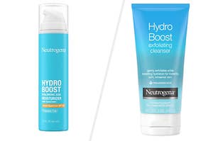 On the right is a bottle of Hydro Boost moisturizer and on the right is a bottle of Hydro Boost exfoliating cleanser