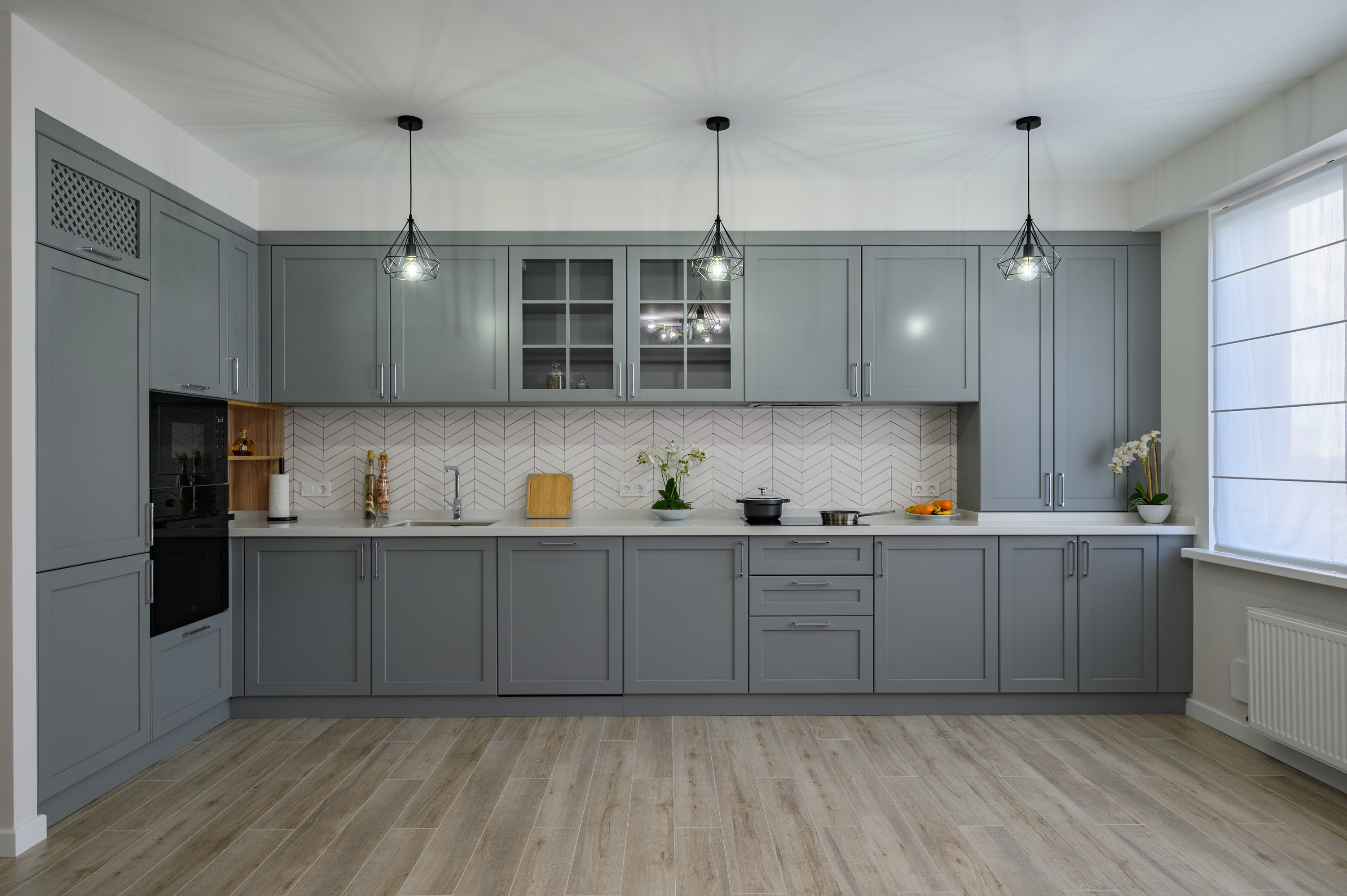 Gray kitchen with gray cabinets