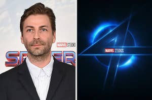 Jon Watts attends Sony Pictures' "Spider-Man: No Way Home" Los Angeles Premiere on December 13, 2021 in Los Angeles, California/The logo for Marvel Studios' "Fantastic Four" film