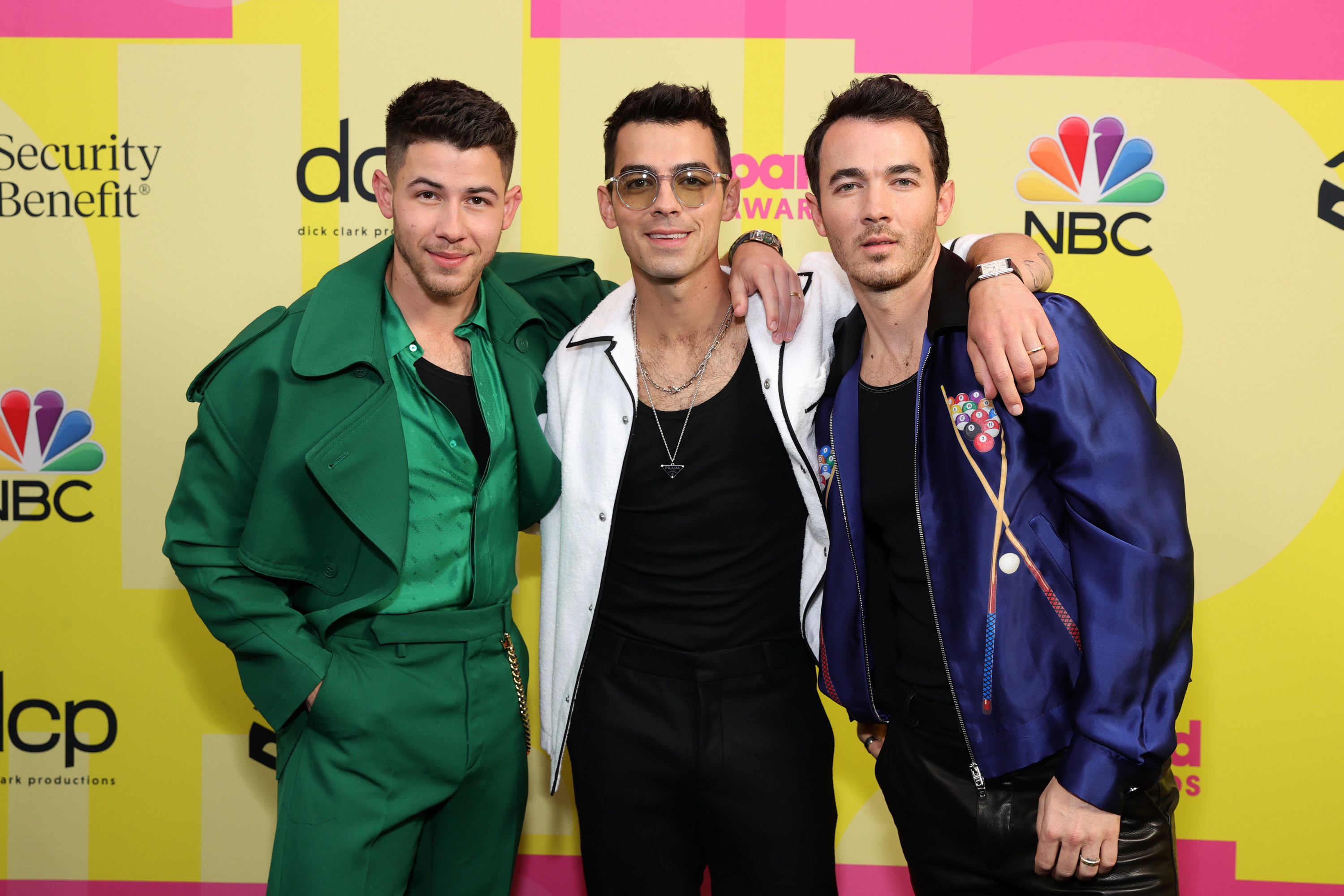 Nick, Joe, and Kevin Jonas are pictured at the Billboard Music Awards on May 23, 2021