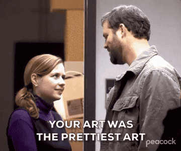 GIF of Roy saying to Pam, &quot;Your are was the prettiest art of all the art.&quot;