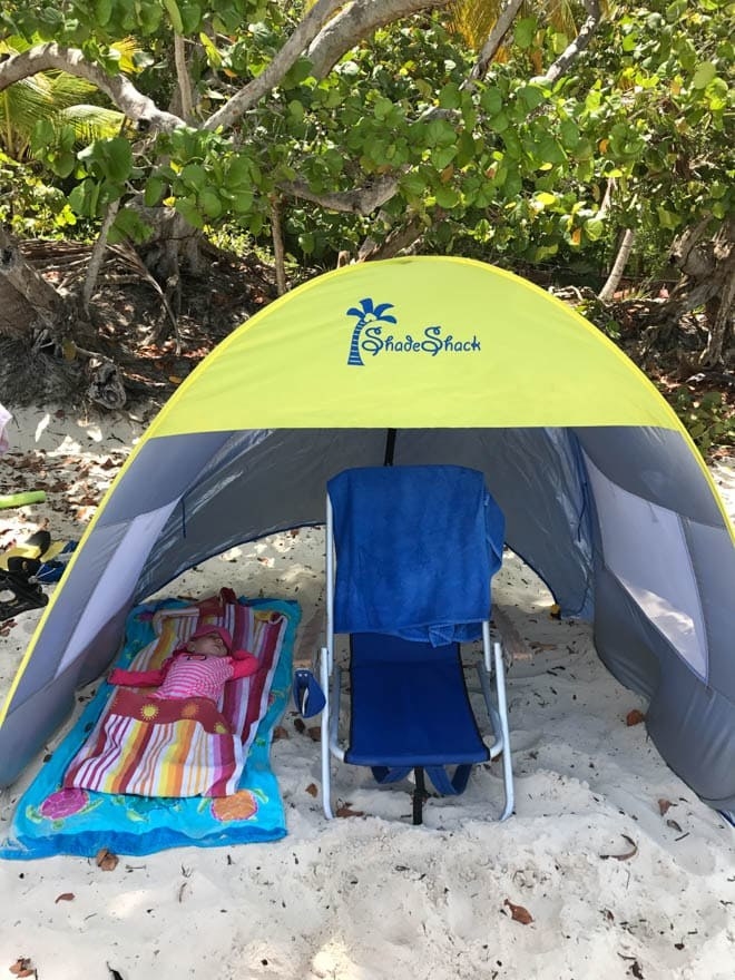 Blogger&#x27;s photo of their child in the beach tent