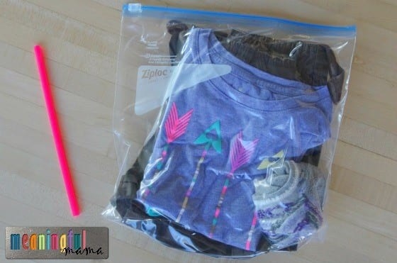 Blogger&#x27;s photo of their child&#x27;s clothes packed in a Ziploc bag