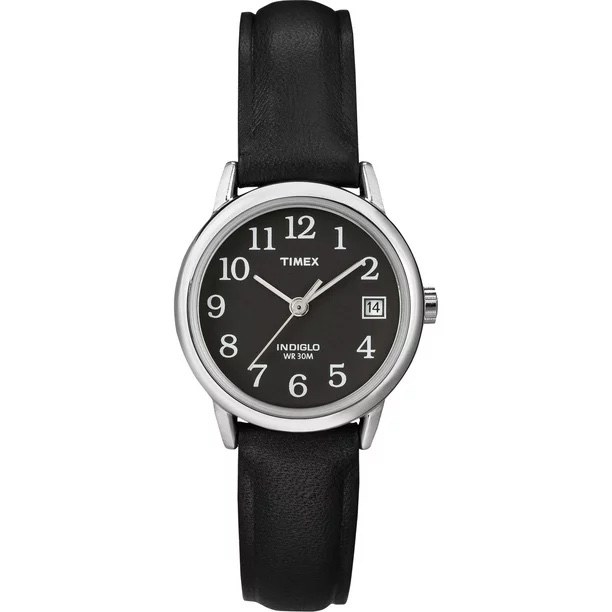 A black watch with a big black face and large numbers