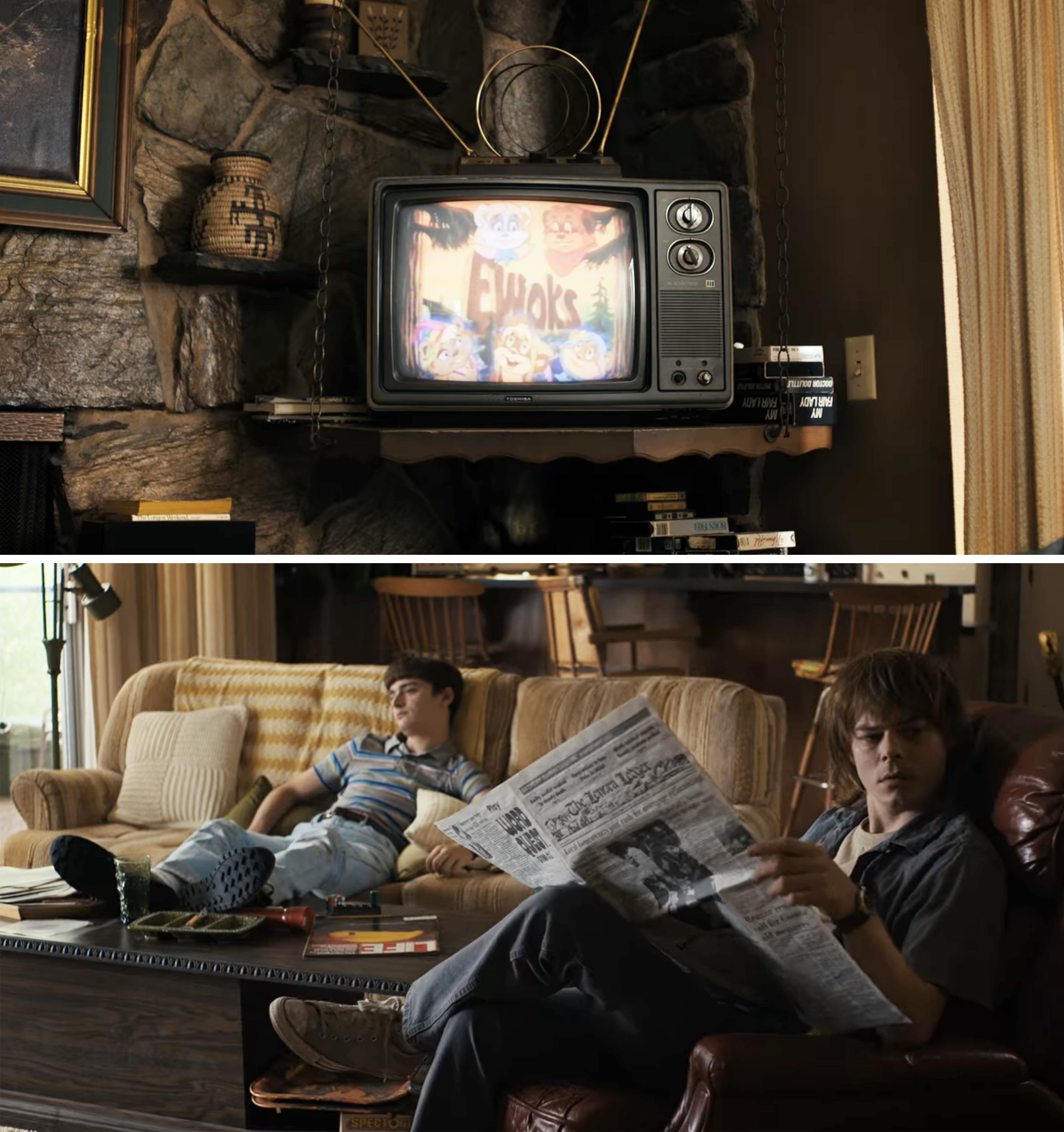 &quot;Ewoks&quot; on the TV; Will and Jonathan sitting in front of the TV