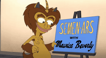 Hormone monster revealing sign that says &quot;edging&quot;
