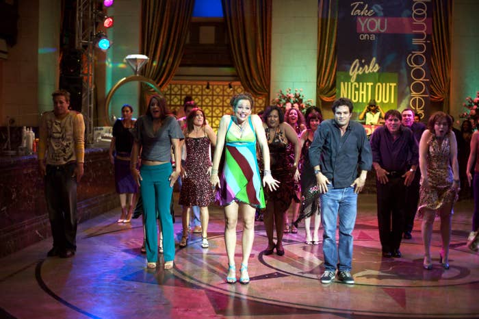 A group of characters from 13 Going On 30 doing the Thriller dance